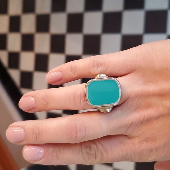 Vintage Kenneth Lane Blue Enamel Statement Ring - Picture 1 of 5